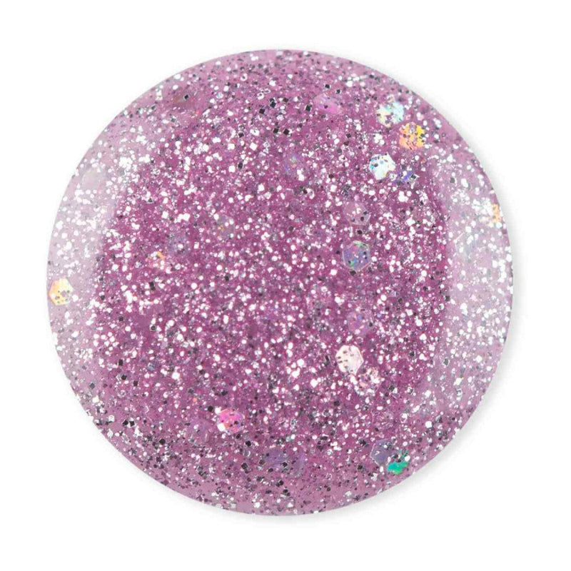 Droplet of Debelle Lavender with glitter nail polish from Debelle against a white background.