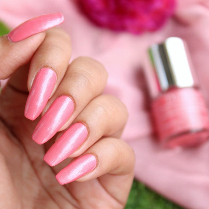 The delightful pink-DeBelle nail color Miss Bliss.