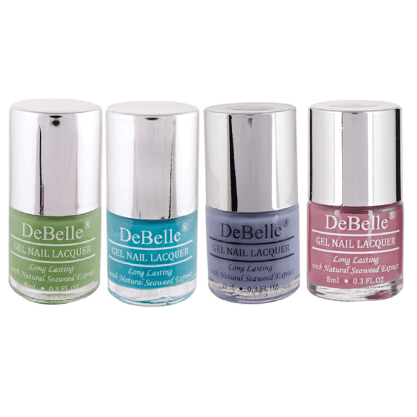 Four nail polish bottles placed in linear from Debelle