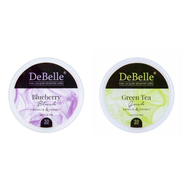 DeBelle Nail Lacquer Remover Wipes - Blueberry Blush & Green Tea Gush Combo - DeBelle Cosmetix Online Store