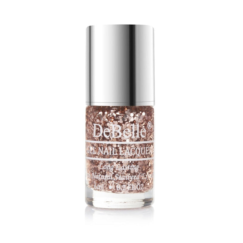 Get glamorouised nails with DeBelle gel nail color Elite  Tiffany. Buy this  glittery shade enriched with hydrating and nourishing  seaweed extract  at DeBelle Cosmetix online store.