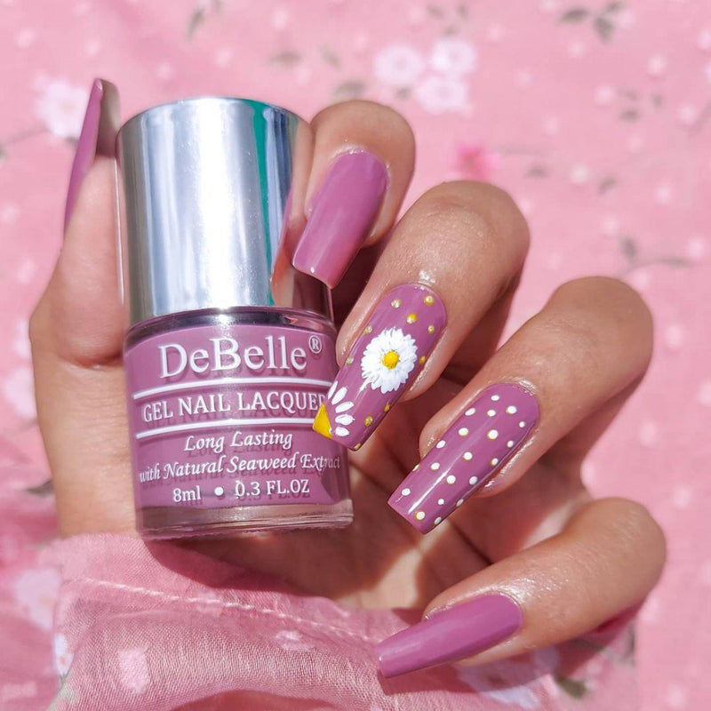 Creative nail art with DeBelle gel nail color  laura Aura. Shop online at Debelle Cosmetix online store.laura Aura