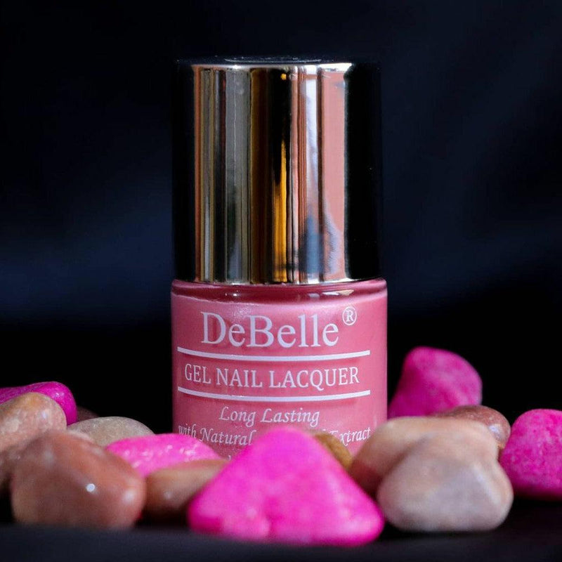 The dainty look with DeBelle gel nail color Miss Bliss. Shop online with COD facility at DeBelle Cosmetix online store.