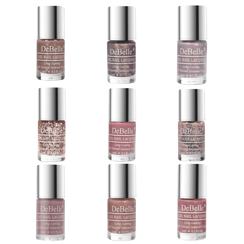 DeBelle Gel Nail Lacquers All Mademoiselle Mauve Collection Combo of 9 - DeBelle Cosmetix Online Store