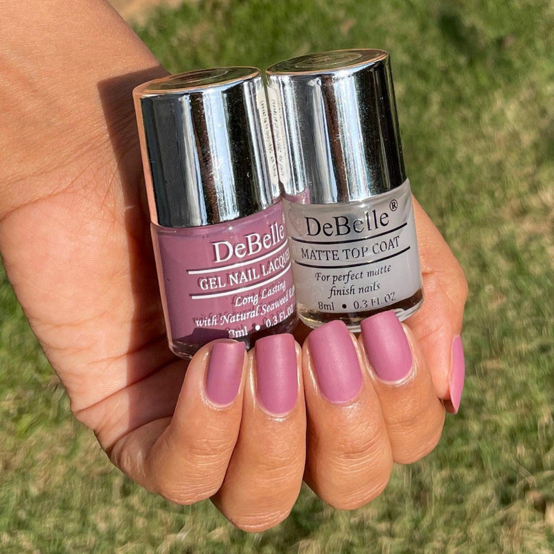 The  combo of Debelle gel nail colors Laura Aura and Matte Top Coat available at Debelle Cosmetix online store at affordable price.
