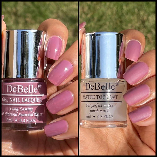 The combo of DeBelle gel nail lacquer Laura Aura and Matte Top  Coat Combo is available at DeBelle Cosmetix online store at affordable price  with COD facility.