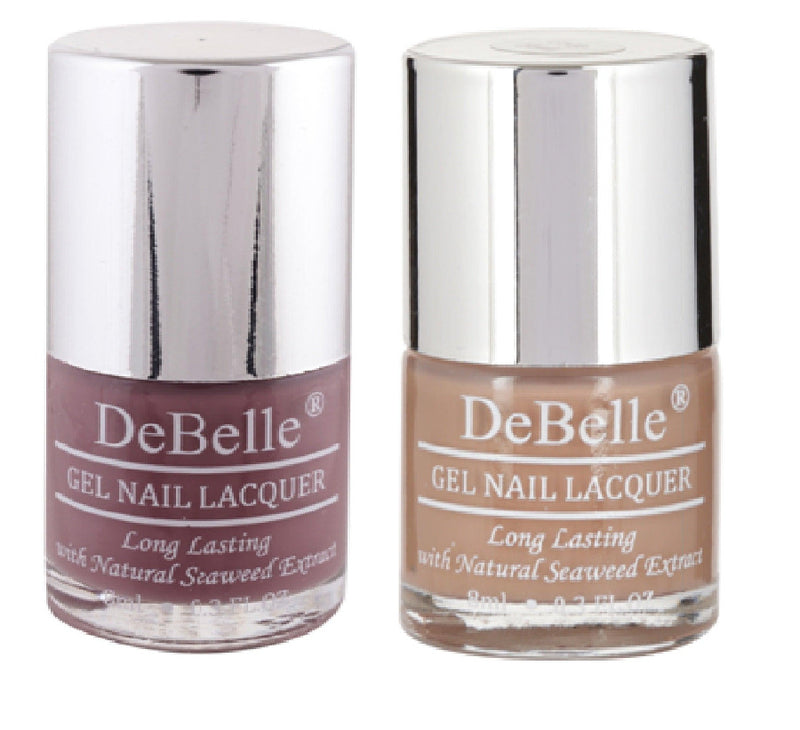 Two alluring shades from DeBelle -Majestique Mauve  and Coco Bean. Buy this DeBelle Fleur De Pearl gift set of 2 nail polishes  from DeBelle Cosmetix online store.
