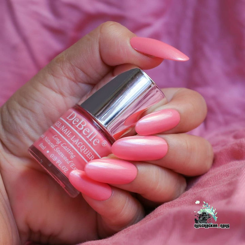 Pink is always dainty-DeBelle gel nail color Miss Bliss.