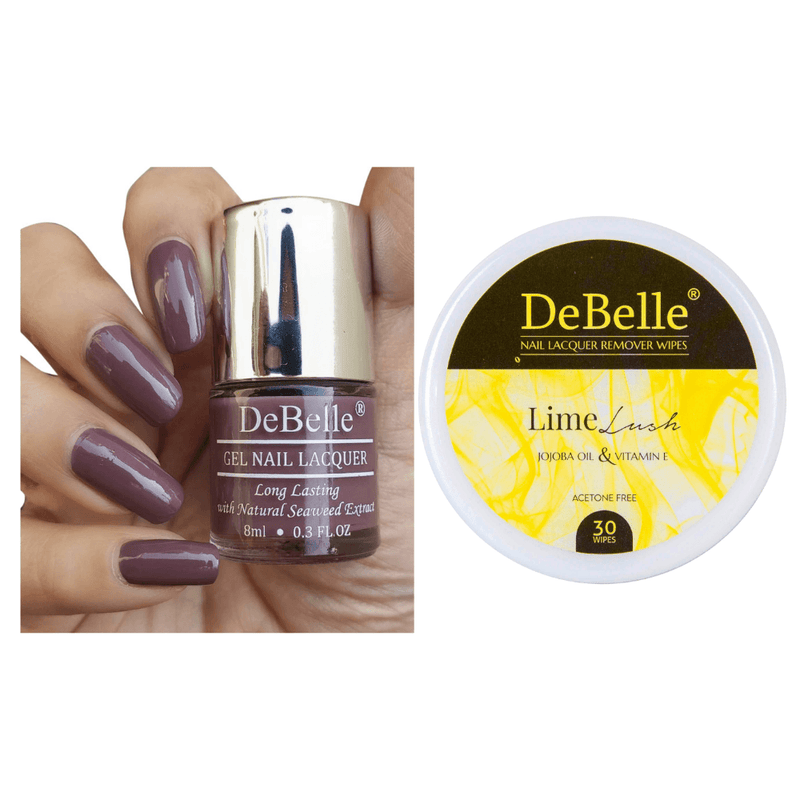 DeBelle Gel Nail Lacquer Pretty Petunia & Lime Lush Nail Lacquer Remover Wipes Combo - DeBelle Cosmetix Online Store