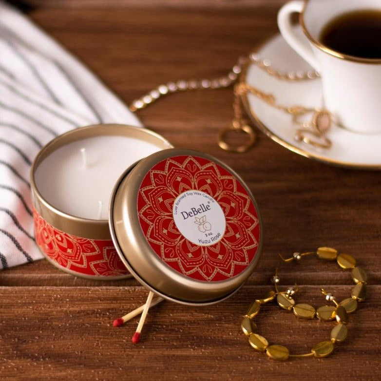 DeBelle Luxe Scented Soy Wax Candle Yuzu Rose - DeBelle Cosmetix Online Store