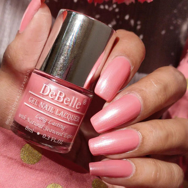 Flaunt your nails with this girly pink on them.-DeBellr gel nail color Miss Bliss.