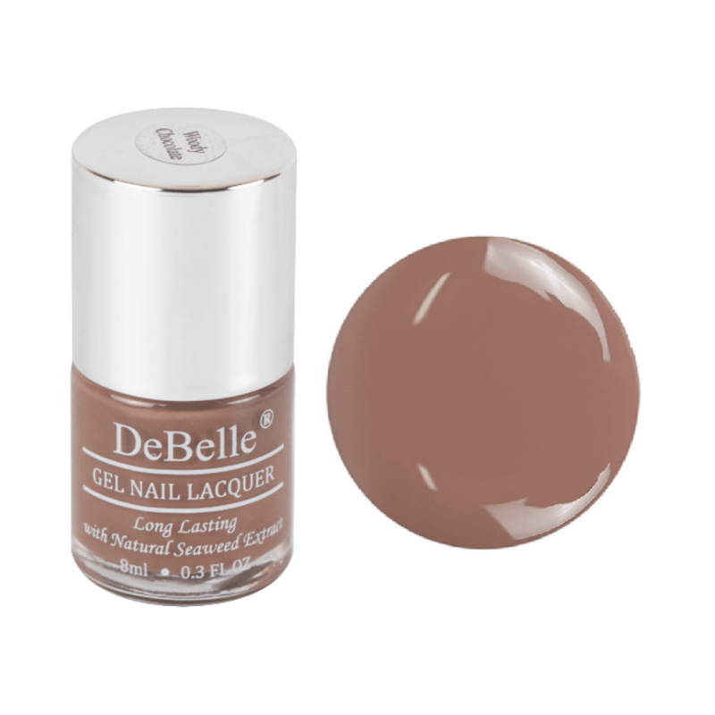 debelle nail polish chocolate brown bottle with a white background