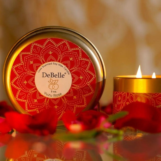 DeBelle Luxe Scented Soy Wax Candle Yuzu Rose - DeBelle Cosmetix Online Store